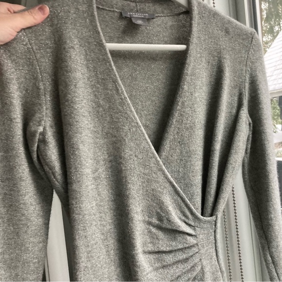 Ann Taylor Cashmere Faux Wrap Heather Grey Metallic Sweater Women's XS - Picture 6 of 6